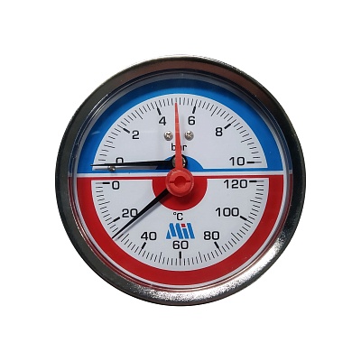 Термоманометр горизонтальный 80 мм 1/2" 10 бар 0-120*С, товар из каталога Манометры и термометры - компания Вест