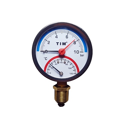 Термоманометр вертикальный 80 мм 1/2" 10 бар 0-120*С, товар из каталога Манометры и термометры - компания Вест