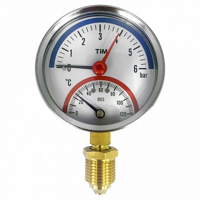 Термоманометр вертикальный 80 мм 1/2" 6 бар 0-120*С, товар из каталога Манометры и термометры - компания Вест